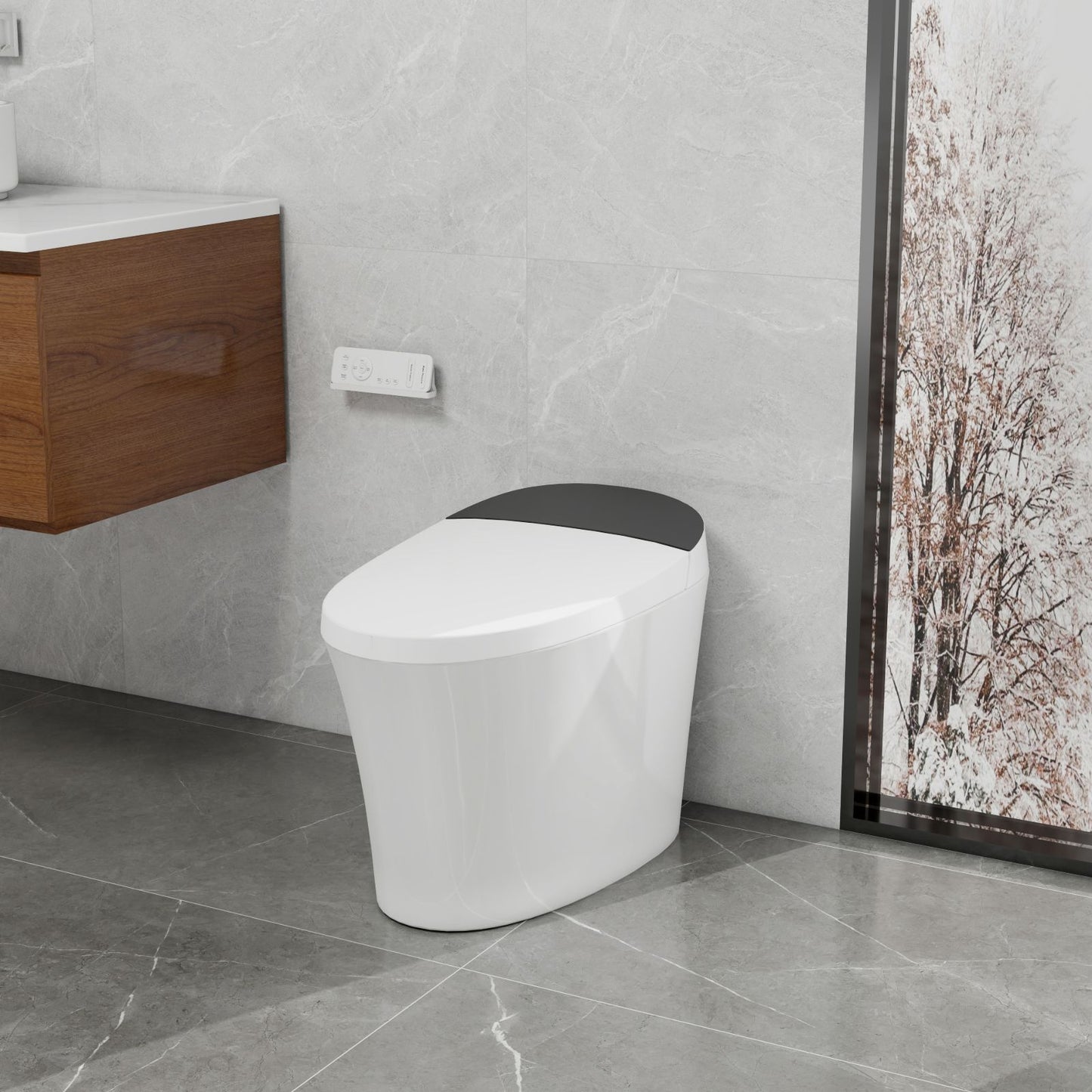 Modern Smart Toilet with Bidet Built in, Elongated Heated Toilet Seat with Tank, Instant Warm Water&Air Dryer, Detachable Nozzle, Foot Sensor Open/Close Lid, Auto Flushing (Standard)
