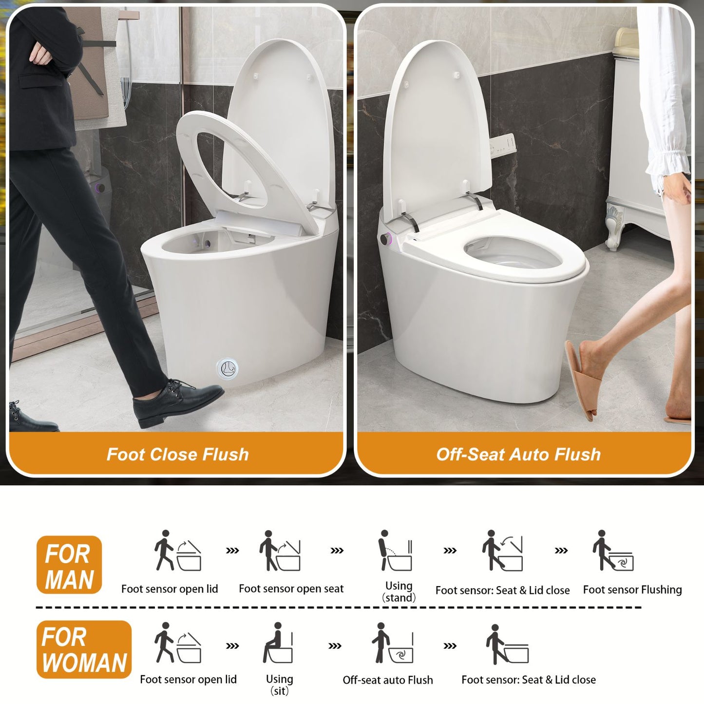 Modern Smart Toilet with Bidet Built in, Elongated Heated Toilet Seat with Tank, Instant Warm Water&Air Dryer, Detachable Nozzle, Foot Sensor Open/Close Lid, Auto Flushing (Standard)
