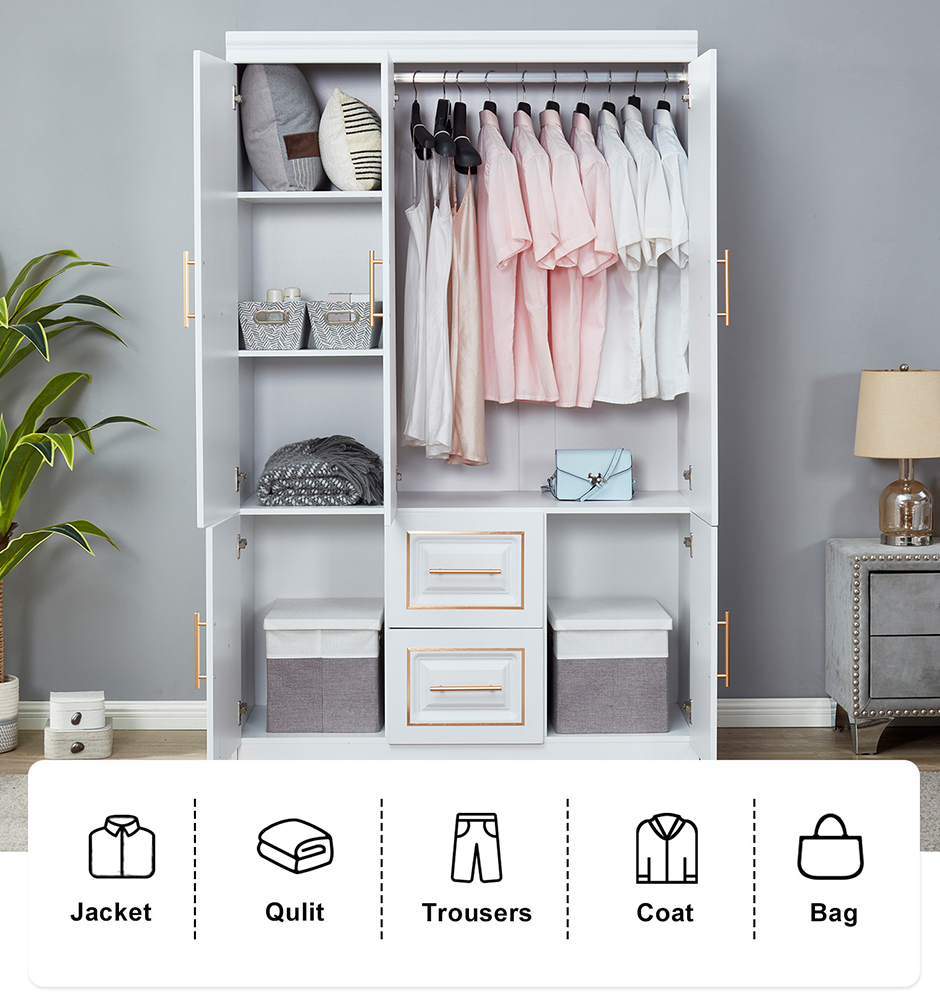 Armoire Wardrobe 74" H 3 Doors 2 Drawers White Bedroom Wardrobe Armoire Closet Freestanding Clothes Storage Armoire Organizer with Hanging Rod Shelves Clothes Cabinet for Bathrooms Clothes Storage