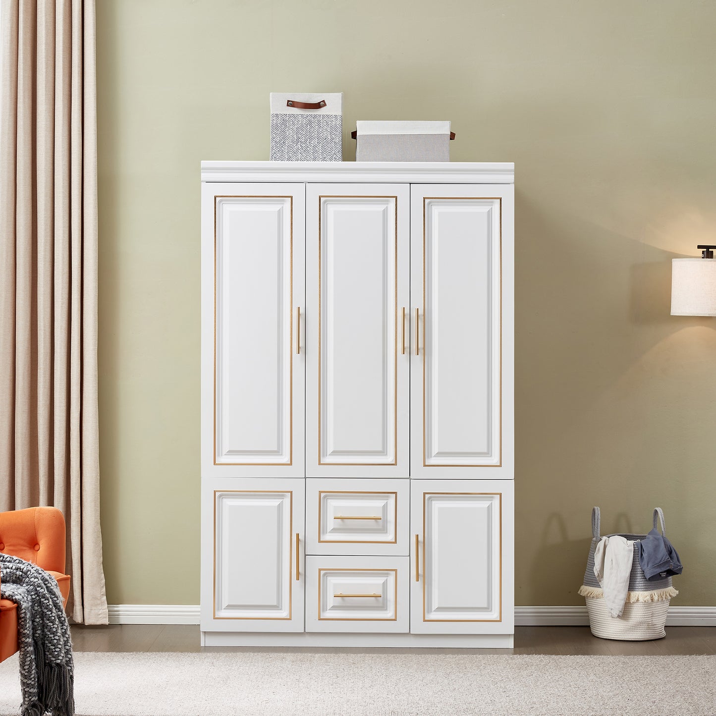 Armoire Wardrobe 74" H 3 Doors 2 Drawers White Bedroom Wardrobe Armoire Closet Freestanding Clothes Storage Armoire Organizer with Hanging Rod Shelves Clothes Cabinet for Bathrooms Clothes Storage