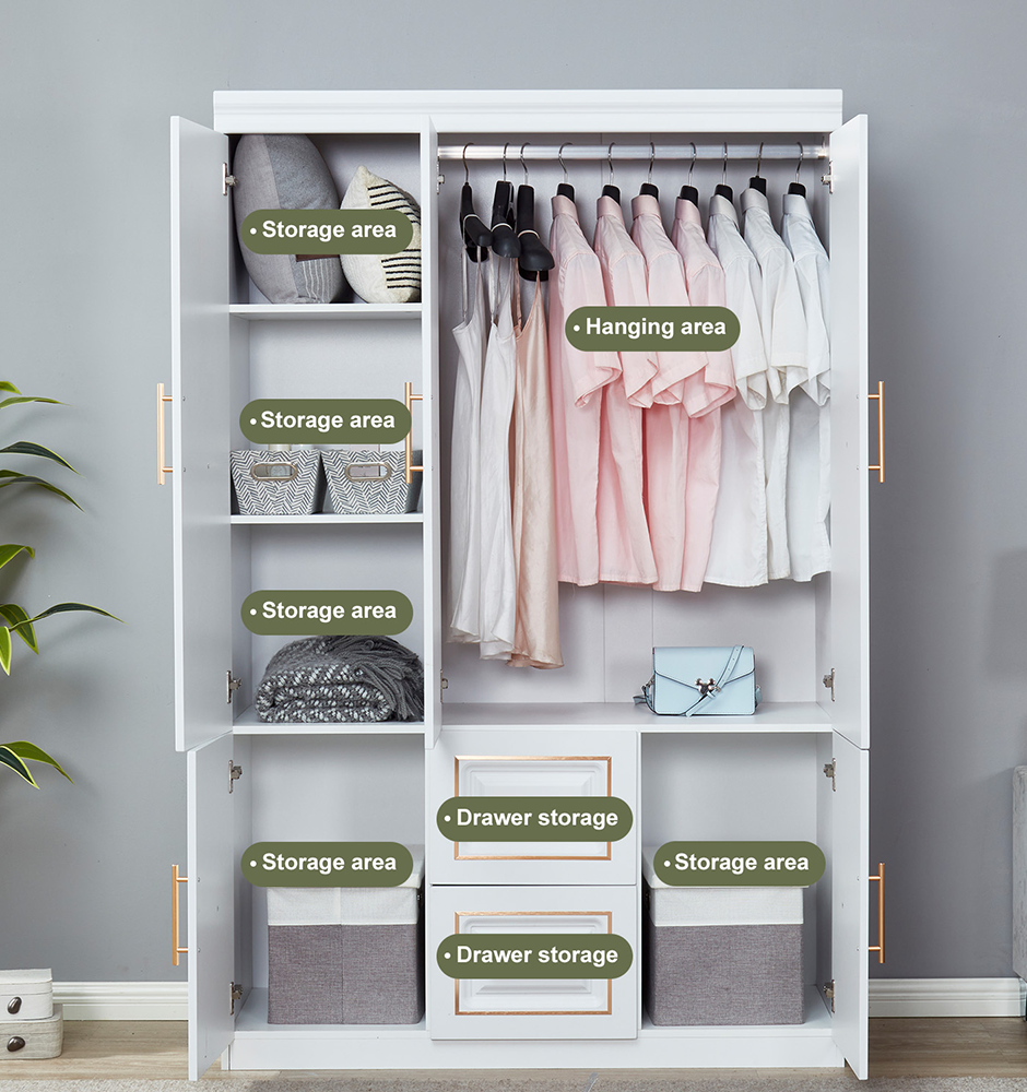 Armoire Wardrobe 74" H 3 Doors 2 Drawers White Bedroom Wardrobe Armoire Closet Freestanding Clothes Storage Armoire Organizer with Hanging Rod Shelves Clothes Cabinet for Bathrooms Clothes Storage