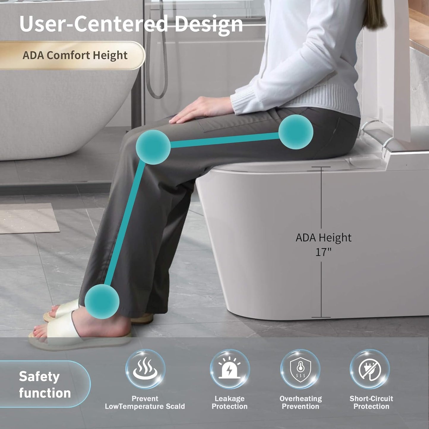 Heated Smart Bidet Toilet,1.28 GPF Water Efficient Elongated Toilet with Auto Flush, Warm Wash, Dryer, Foam Shield, Night Light