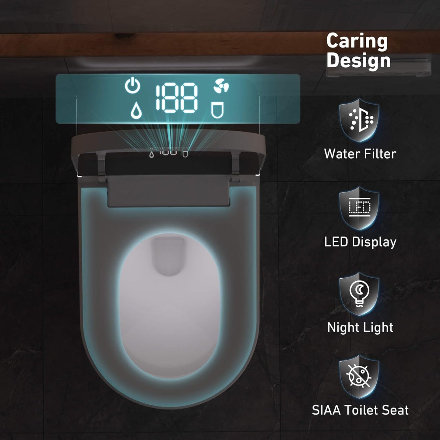 Heated Smart Bidet Toilet,1.28 GPF Water Efficient Elongated Toilet with Auto Flush, Warm Wash, Dryer, Foam Shield, Night Light