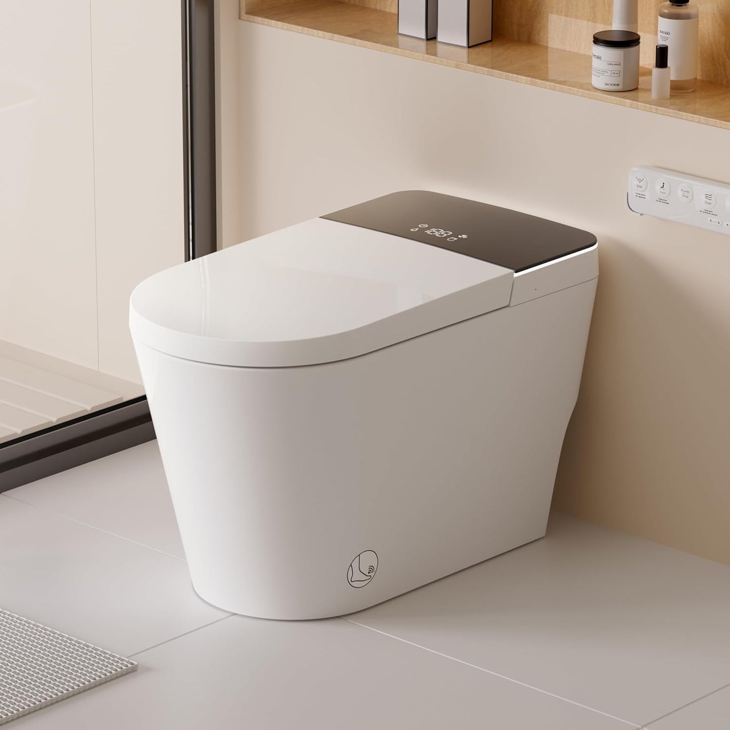 Heated Smart Bidet Toilet,1.28 GPF Water Efficient Elongated Toilet with Auto Flush, Warm Wash, Dryer, Foam Shield, Night Light