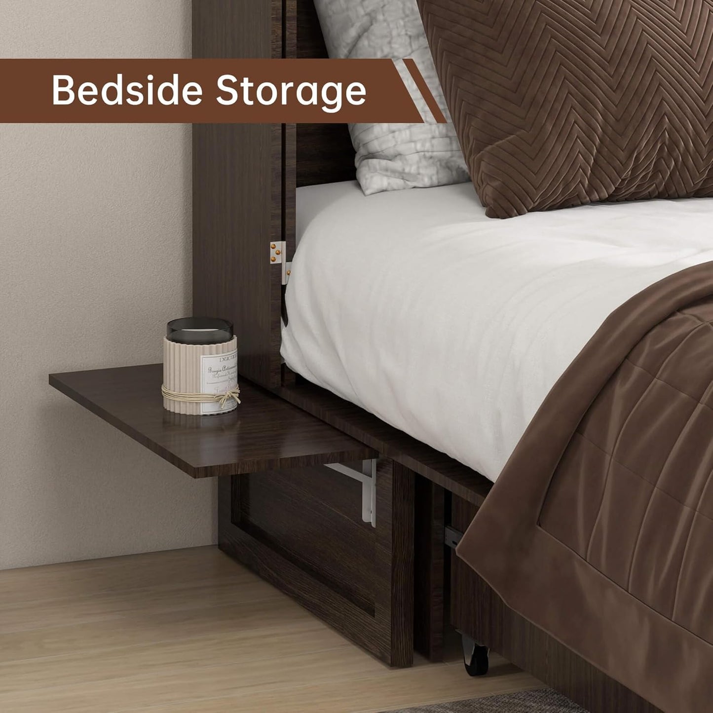 Queen Murphy Bed MFC-12 Cabinet with Charging Station for Guest Room, Black Walnut Queen Hideaway Murphy Bed with Storage Drawer and Shelves(NOT Included Mattress)