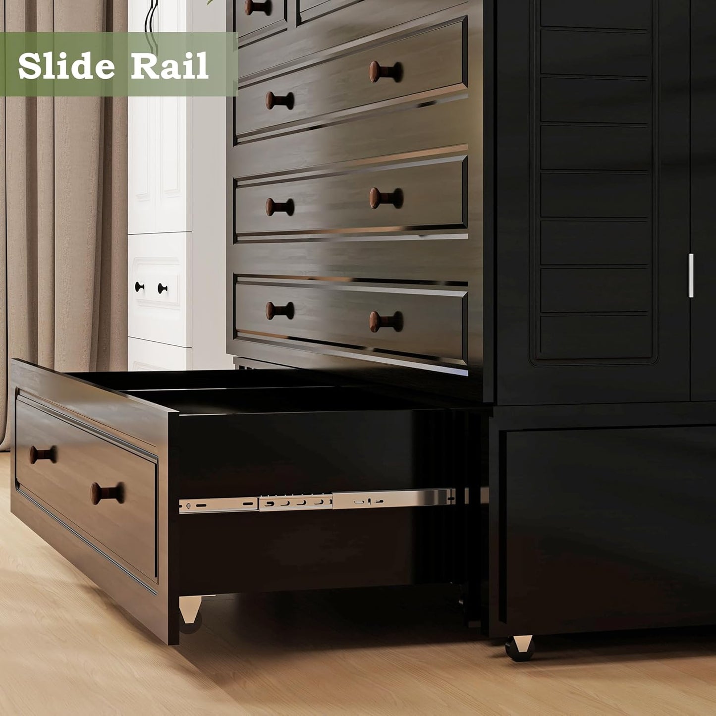 Murphy Bed with 2 Drawers and 2 Shelves, MFC-13 2 USB and 2 Charging Ports, Luxury Murphy Bed for Guest Rooms and Home Offices, Comfortable and Practical Black Queen Murphy Bed Cabinet