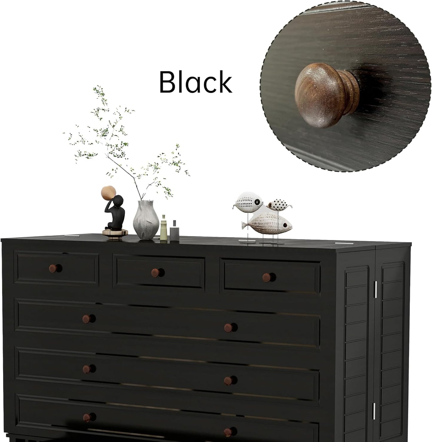 Murphy Bed with 2 Drawers and 2 Shelves, MFC-13 2 USB and 2 Charging Ports, Luxury Murphy Bed for Guest Rooms and Home Offices, Comfortable and Practical Black Queen Murphy Bed Cabinet