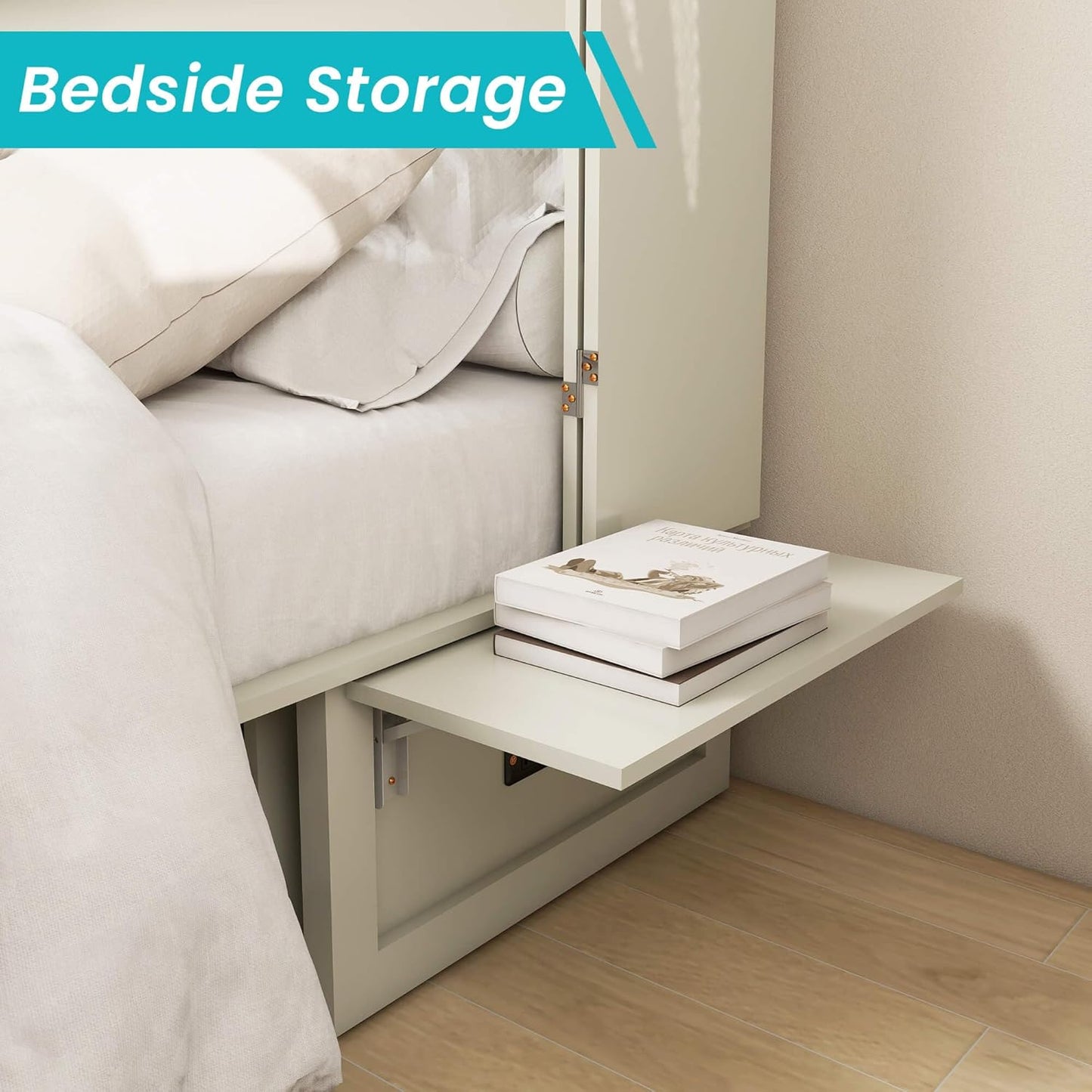 Murphy Bed Cabinet, MFC-3 Queen Murphy Bed with USB and Charging Ports, Murphy Bed Cabinet with Drawer Includes Storage Cabinet, Murphy Bed Queen Suit for Guest Room, White Cabinet Bed