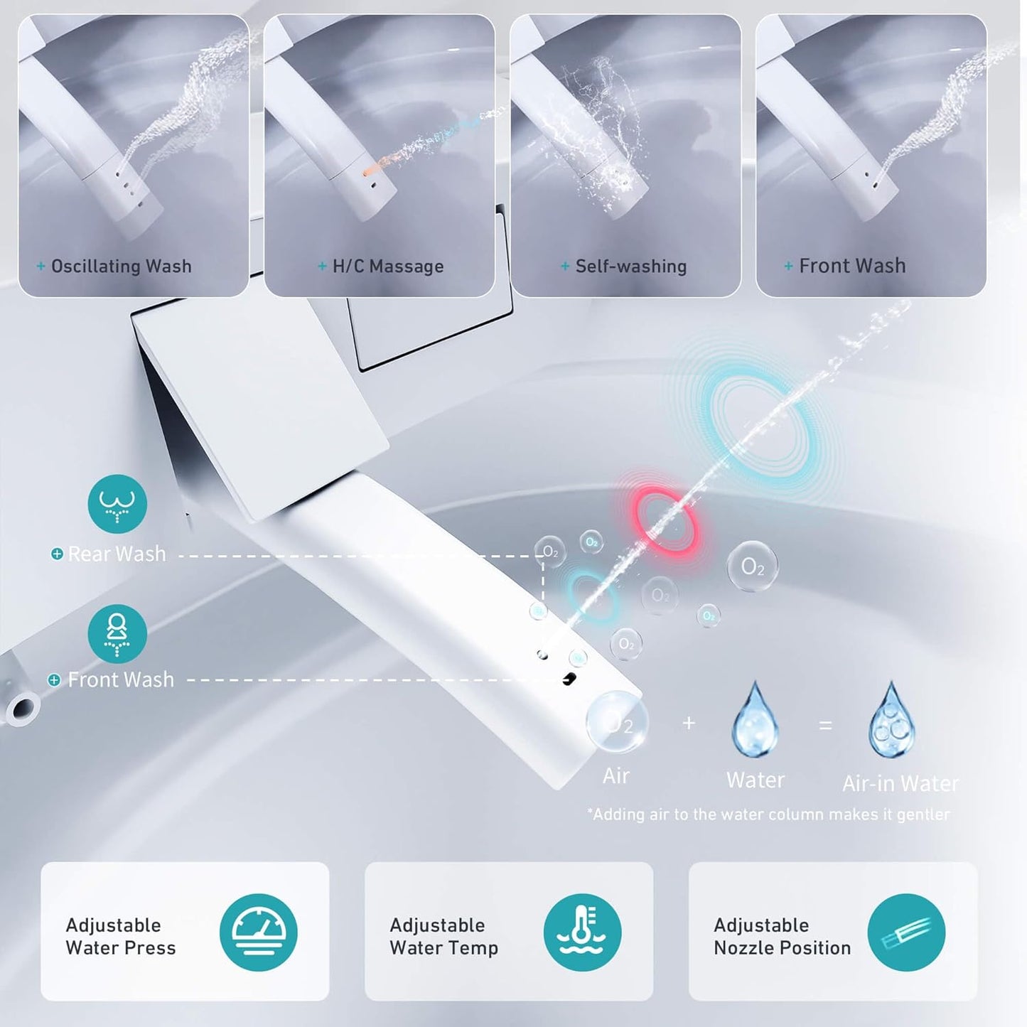 Heated Smart Bidet Toilet,1.28 GPF Water Efficient Elongated Toilet with Auto Flush, Warm Wash, Dryer, Foam Shield, Night Light