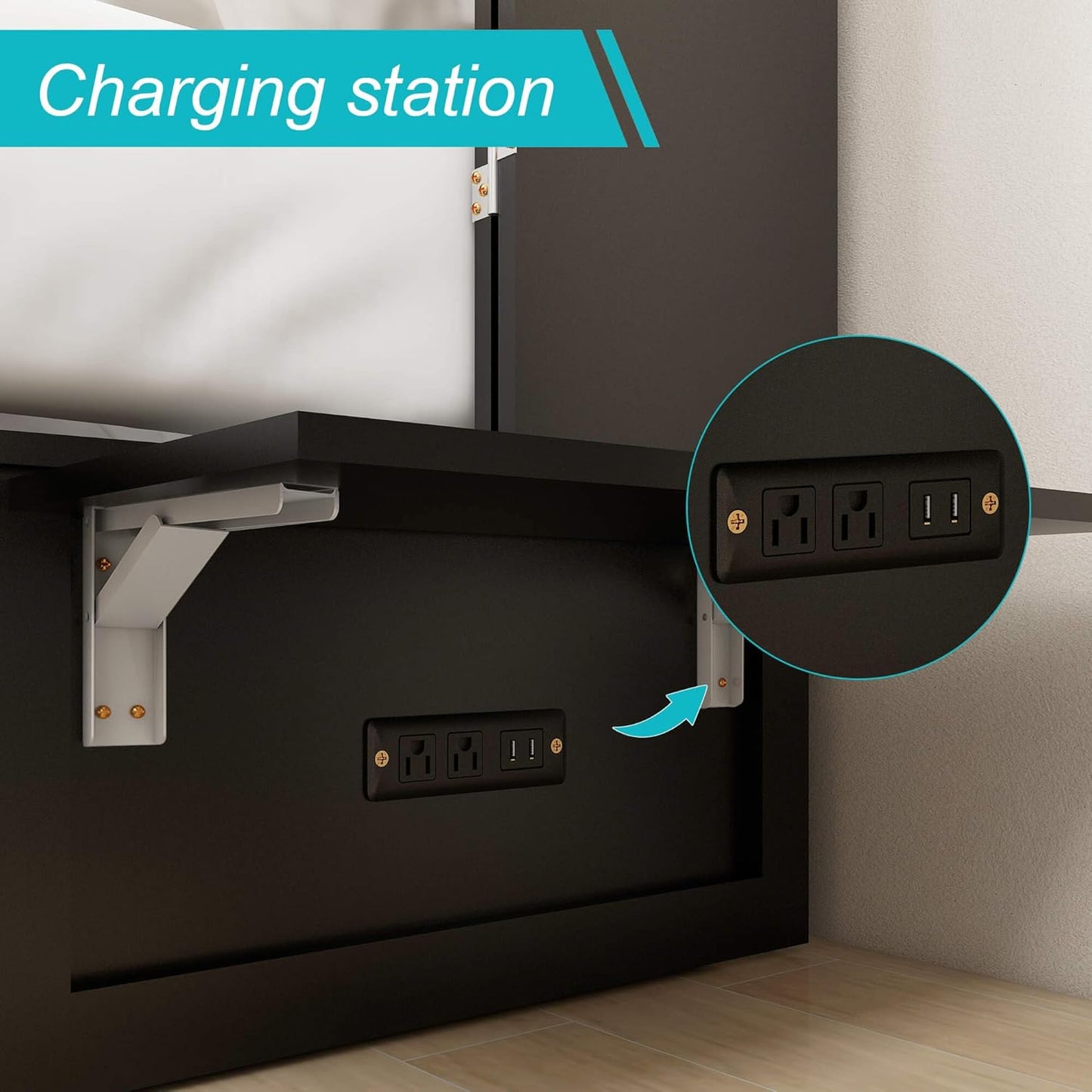 Murphy Bed Cabinet with Drawer Includes Storage Cabinet, MFC-7 Murphy Bed Twin Suit for Home Office or Small Room, Murphy Bed Full with Charging and USB Port, Black Twin Murphy Bed Cabinet Bed