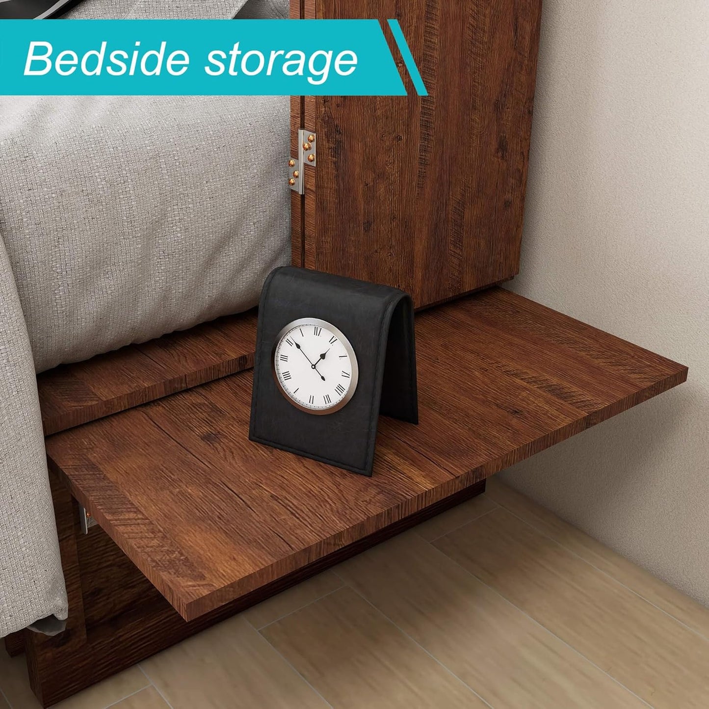 Murphy Bed Cabinet with Drawer Includes Storage Cabinet, Murphy Bed Twin Suit for Guest Room, Murphy Bed Full with Charging and USB Port, Reddish-Brown Twin Murphy Bed Cabinet Bed, Bed