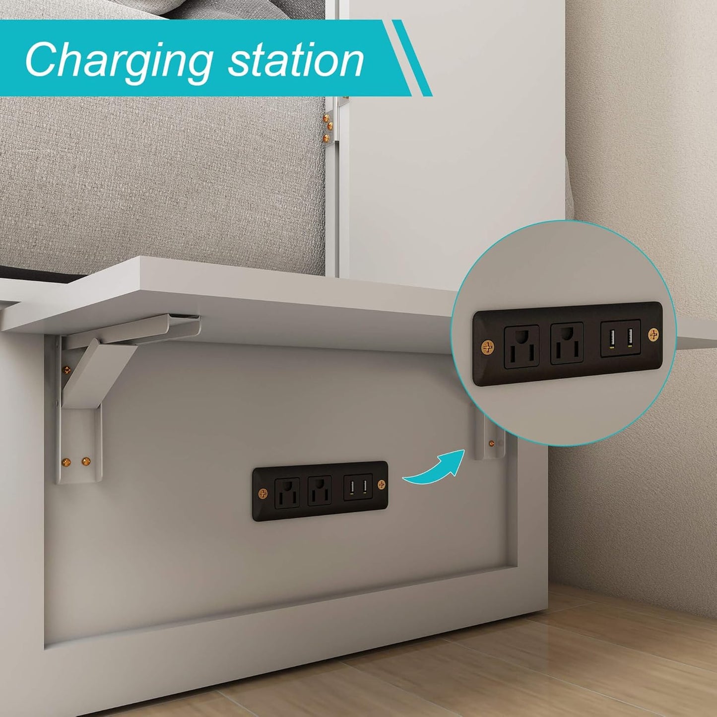 Murphy Bed Cabinet with Drawer Includes Storage Cabinet, MFC-6 Murphy Bed Twin Suit for Home Office, Murphy Bed Full with Charging and USB Port, Warm White Twin Murphy Bed Cabinet Bed, Guest Bed