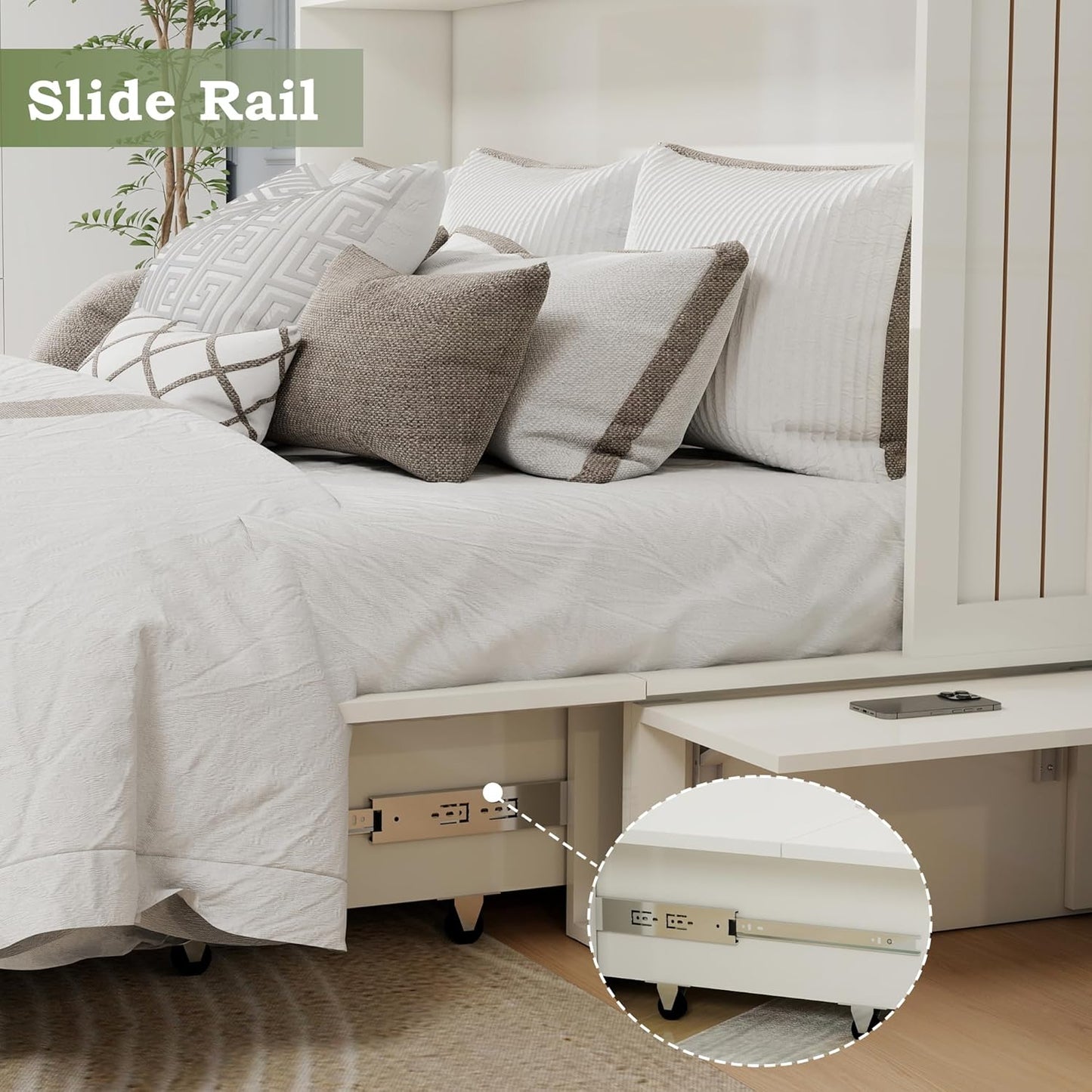 Queen Murphy Bed Cabinet with Storage Drawer and Shelves, MFC-10 White Queen Hideaway Murphy Bed Suit for Guest Room and Bedroom Living Room, Size is 82" L x 62" W x 41" H(NOT Included Mattress)