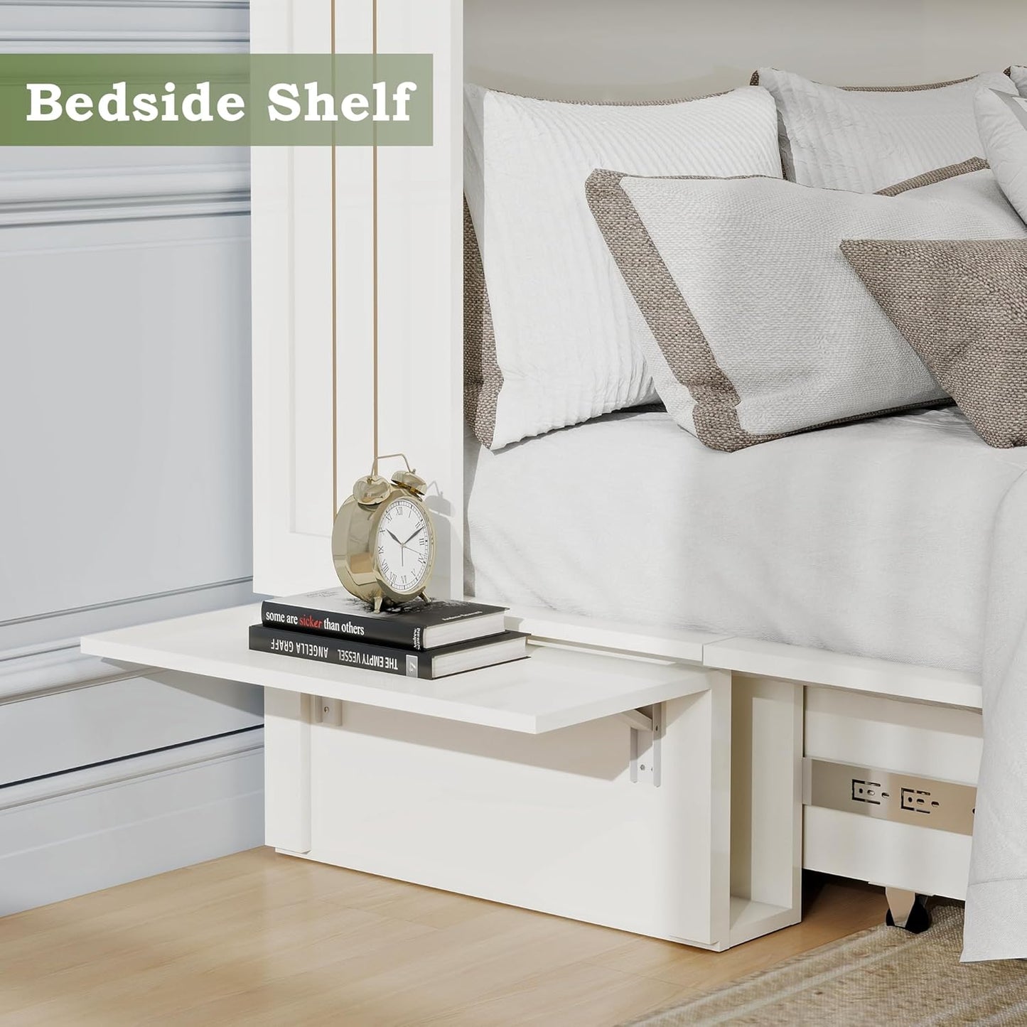 Queen Murphy Bed Cabinet with Storage Drawer and Shelves, MFC-10 White Queen Hideaway Murphy Bed Suit for Guest Room and Bedroom Living Room, Size is 82" L x 62" W x 41" H(NOT Included Mattress)