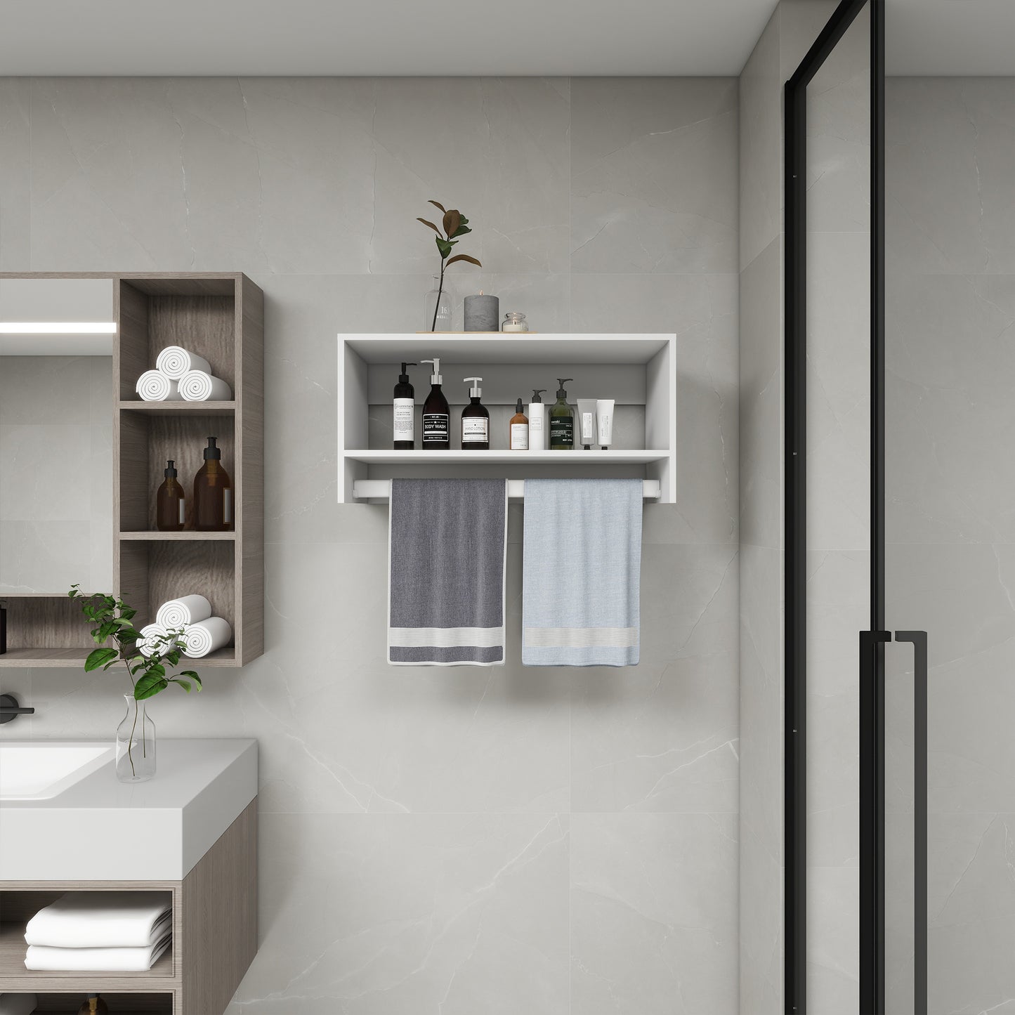 Bathroom Shelves,Modular Wood Closet System Clothes Organizer, Closet System with 2 Closet Shelves, Closet Organizer System, Walk in Closet Organizers and Storage, Closet Systems for Walk in Closets, Closet(32" W x 16" D x 16" H)