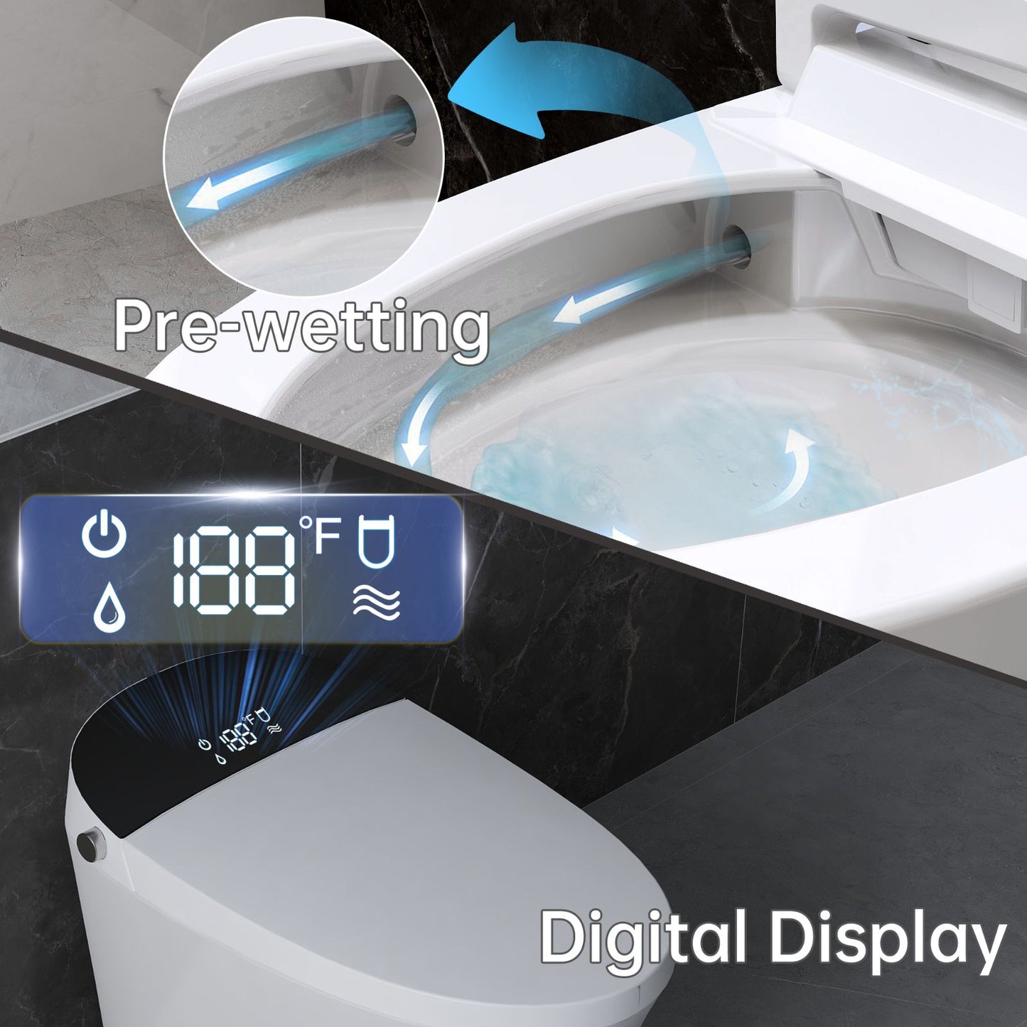 Modern Smart Toilet with Bidet Built in, Elongated Heated Toilet Seat with Tank, Instant Warm Water&Air Dryer, Detachable Nozzle, Foot Sensor Open/Close Lid, Auto Flushing (Standard)