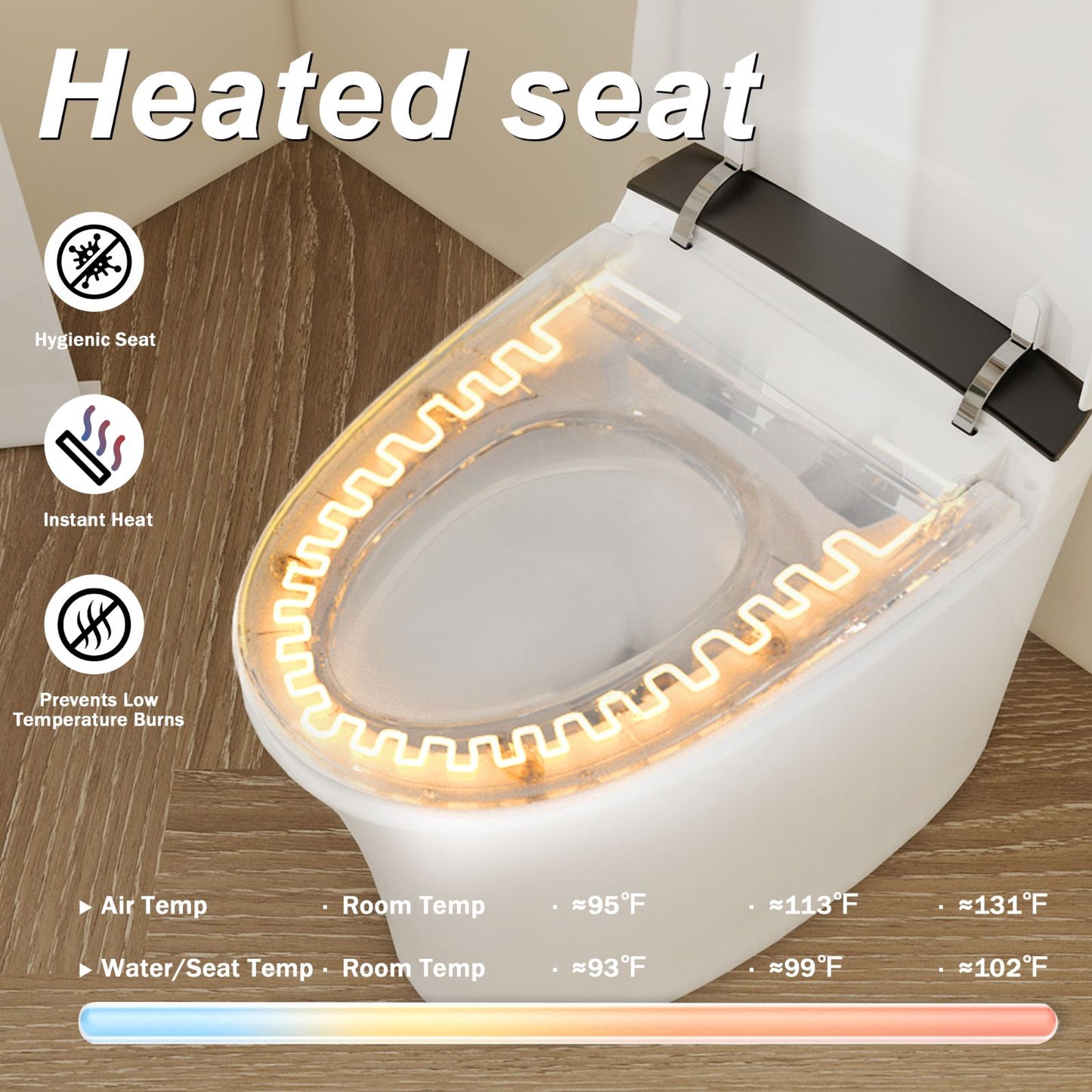 Modern Smart Toilet with Bidet Built in, Elongated Heated Toilet Seat with Tank, Instant Warm Water&Air Dryer, Detachable Nozzle, Foot Sensor Open/Close Lid, Auto Flushing (Standard)