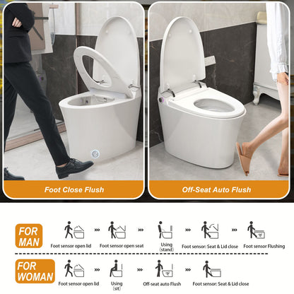 Modern Smart Toilet with Bidet Built in, Elongated Heated Toilet Seat with Tank, Instant Warm Water&Air Dryer, Detachable Nozzle, Foot Sensor Open/Close Lid, Auto Flushing (Standard)