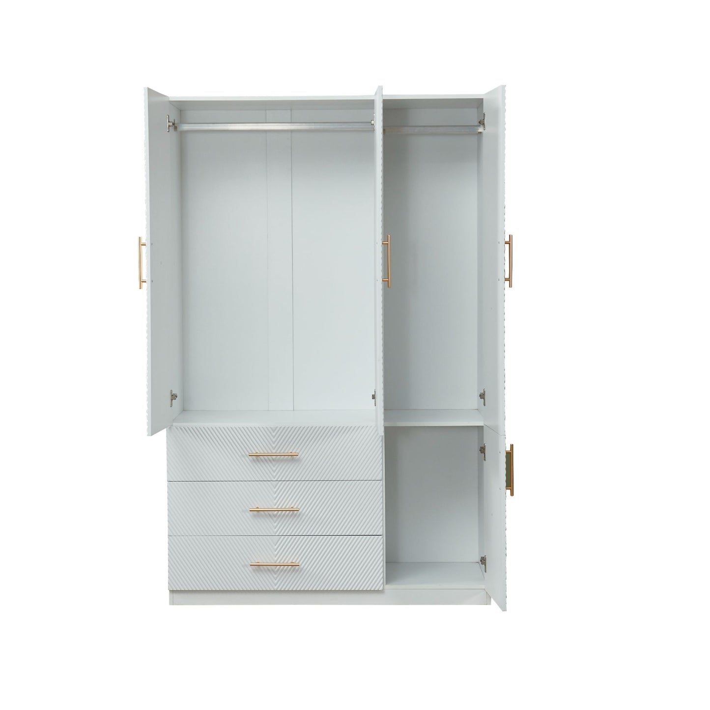 Wooden Armoire Wardrobe Closet, 3 Door 3 Drawers White Bedroom Armoires Wood Wardrobe Cabinet,  Wardrobe Closet with 1 Shelves and Hanging Rail