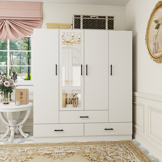 Modern Wood Closet ,Armoire Wardrobe Closet, 4 Doors and  3 Drawers Wardrobe Closet Wardrobe Cabinet for Bedroom ,White