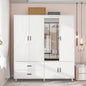 Armoire Wardrobe Closet, White Bedroom Armoires Wood Wardrobe Cabinet with 4 Door 2 Drawers, 5 Shelves and 2 Hanging Rail Tall Wardrobe Closet