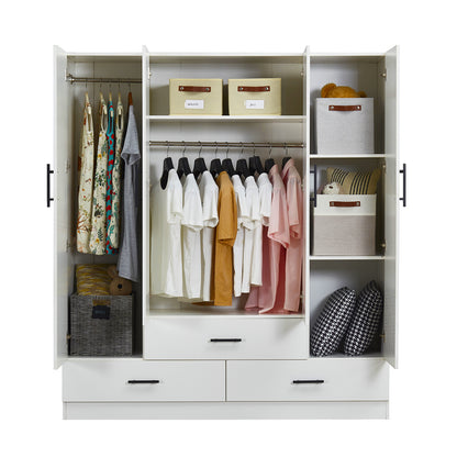 Modern Wood Closet ,Armoire Wardrobe Closet, 4 Doors and  3 Drawers Wardrobe Closet Wardrobe Cabinet for Bedroom ,White