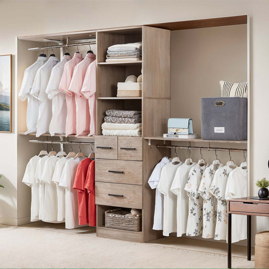 Closet Organizer System with 3 Shelf Towers,Closet System with 4 Drawers Armoire Wardrobe Closet