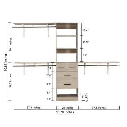 Closet Organizer System with 3 Shelf Towers,Closet System with 4 Drawers Armoire Wardrobe Closet