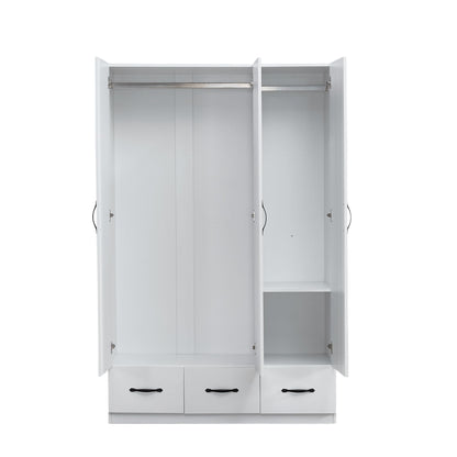 White Armoire Wardrobe Closet with 3 Doors Wooden  Armoires Clothes, Wardrobe Closets Storage Cabinet with Hanging Rod Shelves Closets for Bedroom