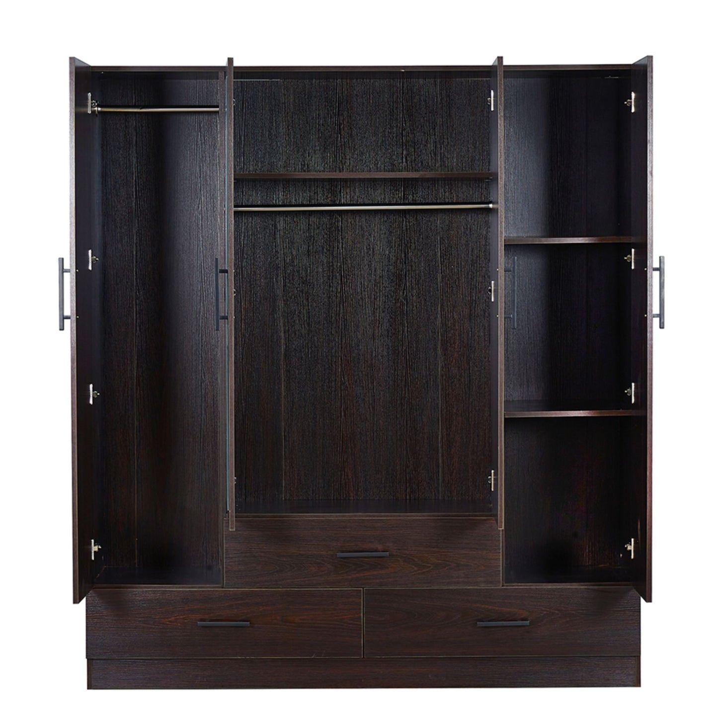 Wardrobe Closet with 3 Drawers & Shelves, 4 Doors Bedroom Armoires with Mirror & Hanging Rod, Armoire Wardrobe Closet,Wooden Clothes Cabinet Closet for Bedroom