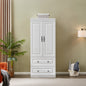 2 Door Armoire Wardrobe Closet, Two Drawers Wooden White Closet Wardrobe Cabinet for Large Capacity with Hanging Rod and Metal Handles for Tall Cabinet Closet 31.5" L x 20.3" W x 74.2" H