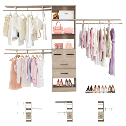 Closet Organizer System with 3 Shelf Towers,Closet System with 4 Drawers Armoire Wardrobe Closet