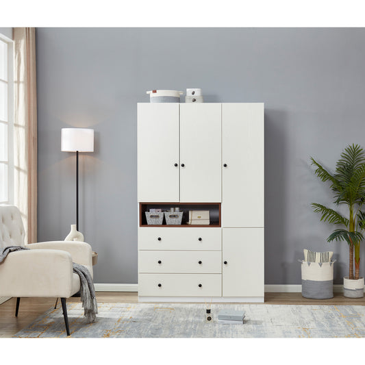 3 Door Armoire Wardrobe Closet Cabinet, 3 Drawers White Closet Cabinet for Large Capacity, Tall Cabinet Closet with 2 Hanging Rod and 2 Storage