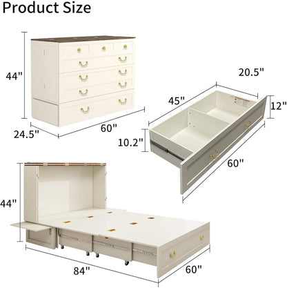 Murphy Bed Cabinet with Drawer Includes Storage Cabinet, MFC-6 Murphy Bed Twin Suit for Home Office, Murphy Bed Full with Charging and USB Port, Warm White Twin Murphy Bed Cabinet Bed, Guest Bed