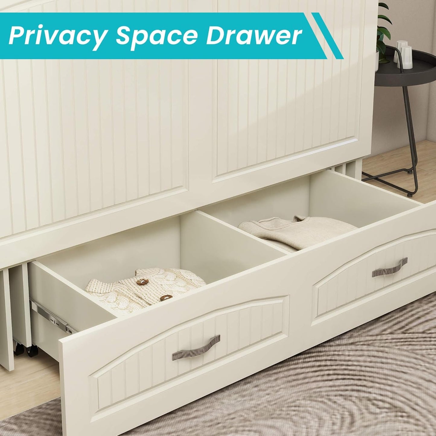 Murphy Bed Cabinet, MFC-3 Queen Murphy Bed with USB and Charging Ports, Murphy Bed Cabinet with Drawer Includes Storage Cabinet, Murphy Bed Queen Suit for Guest Room, White Cabinet Bed