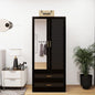 Modern Wooden Armoire Wardrobe Closet with Mirror Door, Black Bedroom Armoire Storage Cabinet, 2 Door  Armoire Wardrobe Closet with Hanging Rod for Bedroom