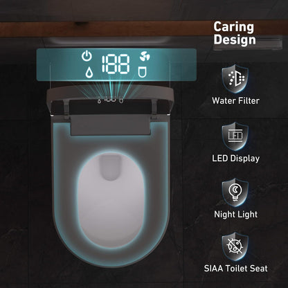 Heated Smart Bidet Toilet,1.28 GPF Water Efficient Elongated Toilet with Auto Flush, Warm Wash, Dryer, Foam Shield, Night Light