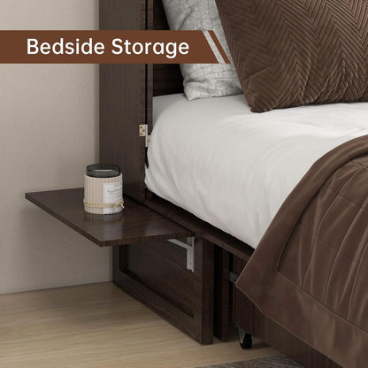 Queen Murphy Bed MFC-12 Cabinet with Charging Station for Guest Room, Black Walnut Queen Hideaway Murphy Bed with Storage Drawer and Shelves(NOT Included Mattress)