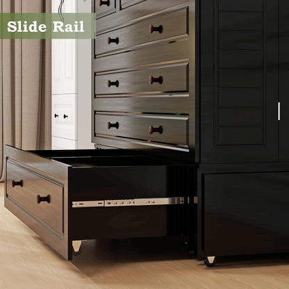 Murphy Bed with 2 Drawers and 2 Shelves, MFC-13 2 USB and 2 Charging Ports, Luxury Murphy Bed for Guest Rooms and Home Offices, Comfortable and Practical Black Queen Murphy Bed Cabinet