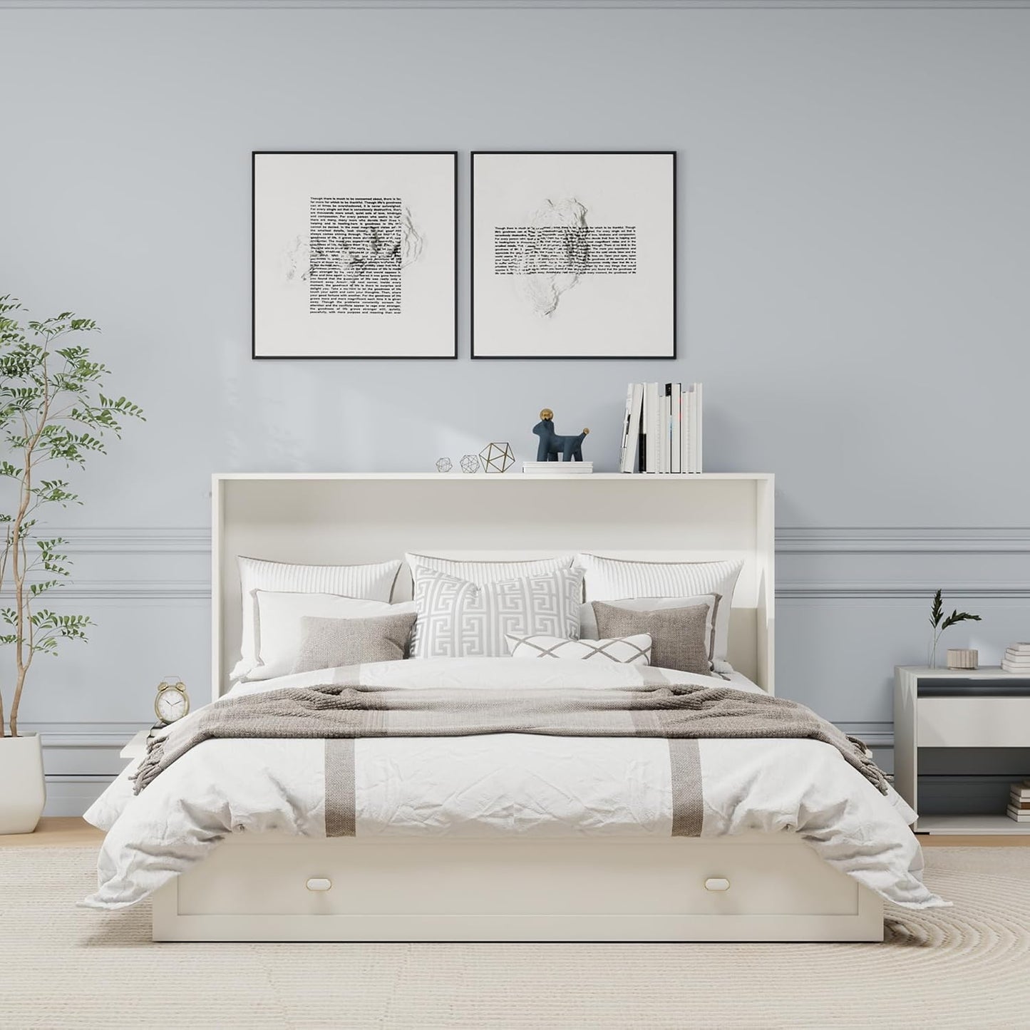 Queen Murphy Bed Cabinet with Storage Drawer and Shelves, MFC-10 White Queen Hideaway Murphy Bed Suit for Guest Room and Bedroom Living Room, Size is 82" L x 62" W x 41" H(NOT Included Mattress)