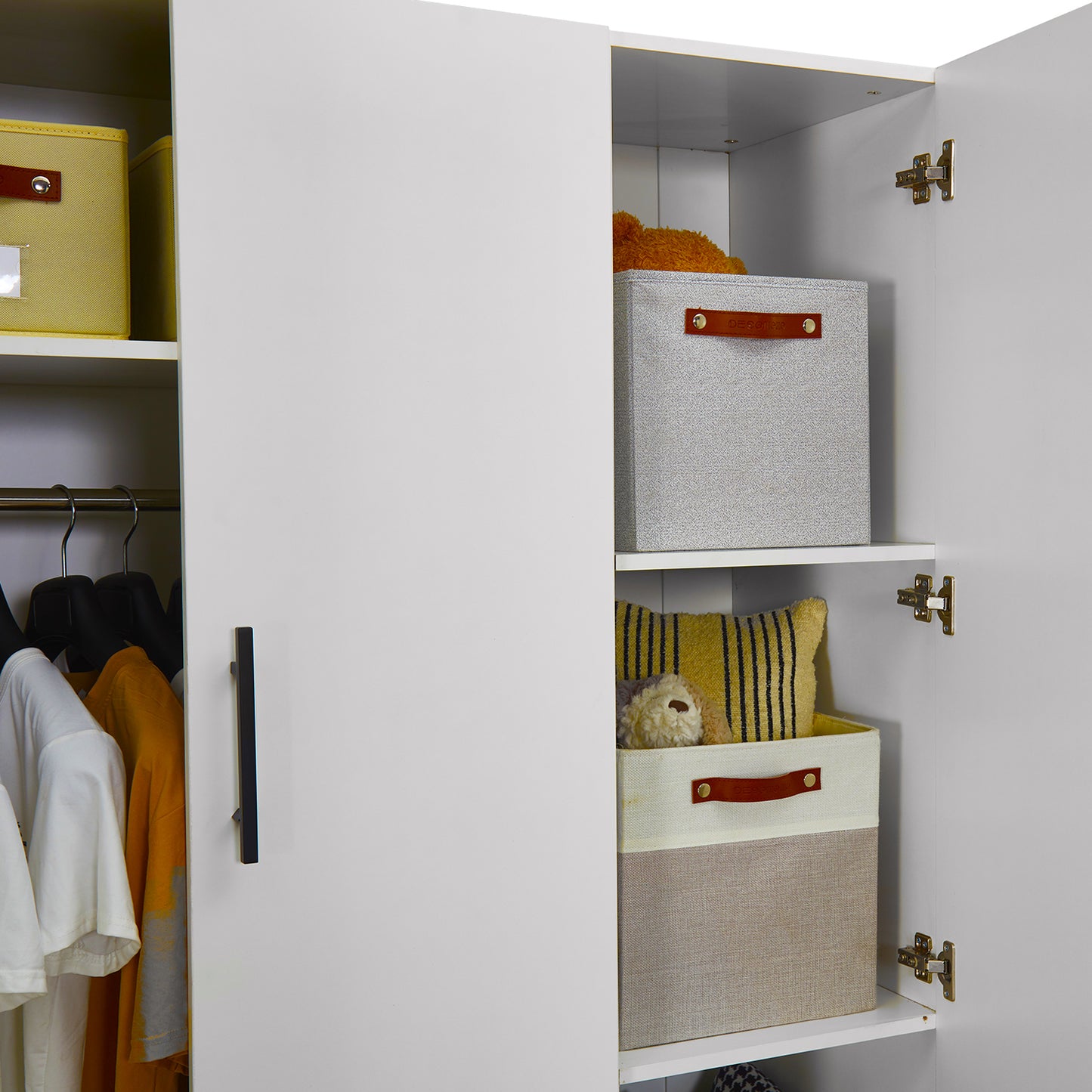 Modern Wood Closet ,Armoire Wardrobe Closet, 4 Doors and  3 Drawers Wardrobe Closet Wardrobe Cabinet for Bedroom ,White