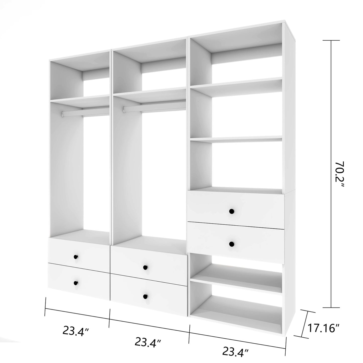 Walk in Closet Organizers and Storage, DIY Closet Organizer System with 6 Drawers,Clothing Racks for Hanging Clothes with Closet Shelves Wall Mounted,White