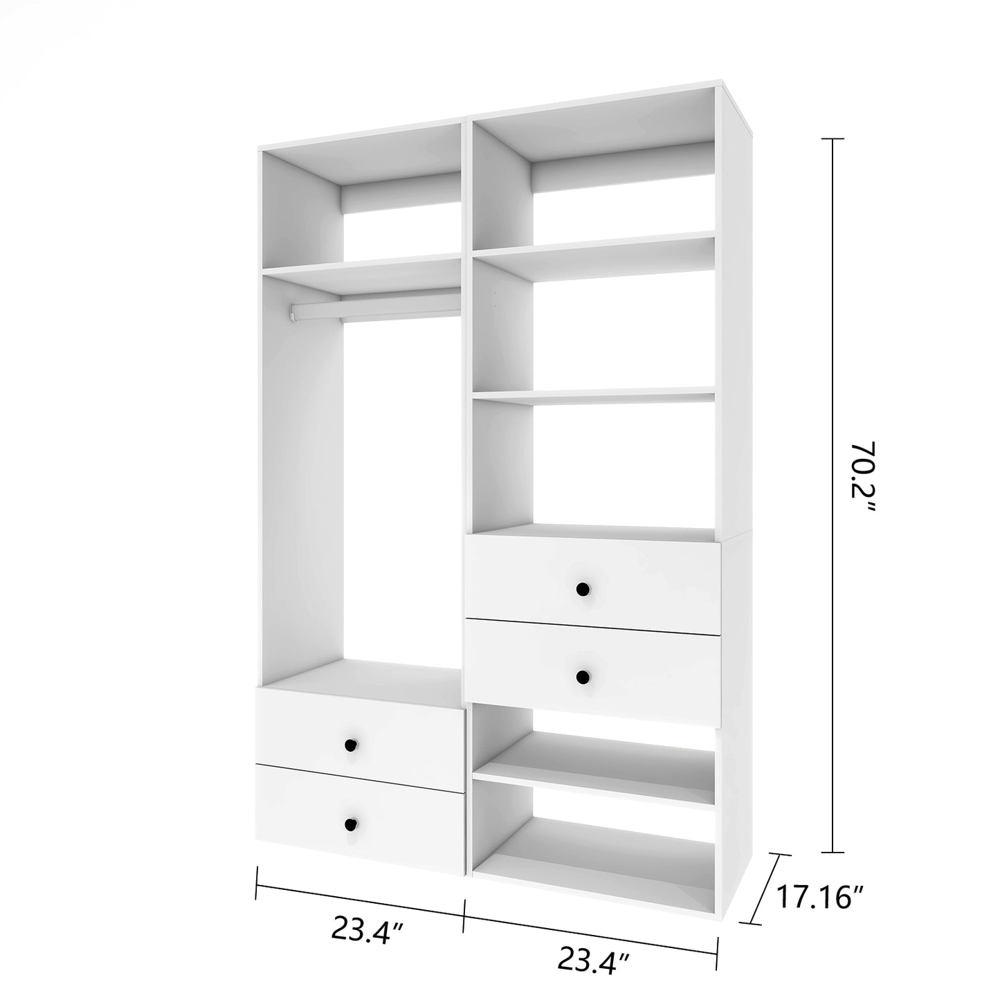 Closet System, Closet Organizers and Storage with  6 Shelves Wall Mounted, Closet Organizer with Clothing Racks for Hanging Clothes, White Wardrobe Closet for Bedroom