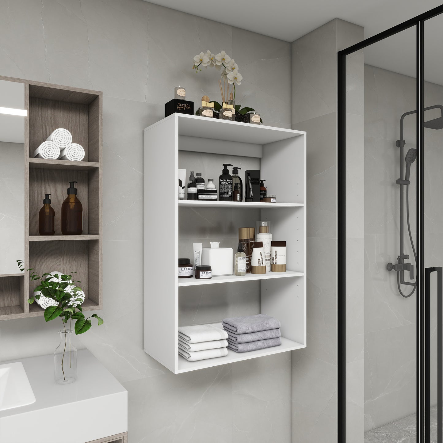 Bathroom colset shelves Wood Modular Closet System Wall Mounted Shelves Walk in Clothes Storage Cabinet Shelving Built in Closet Organizer for Bedroom White 31.49''W x 16.04''D x 47.24''H