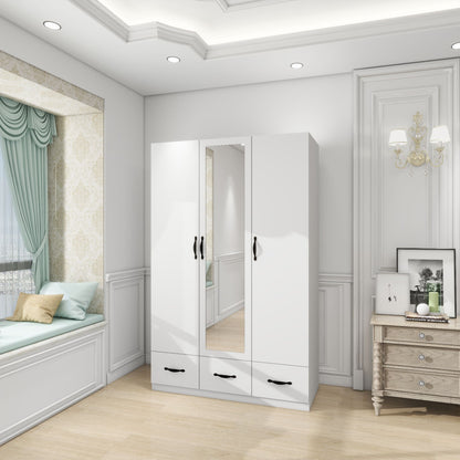 White Armoire Wardrobe Closet with 3 Doors Wooden  Armoires Clothes, Wardrobe Closets Storage Cabinet with Hanging Rod Shelves Closets for Bedroom