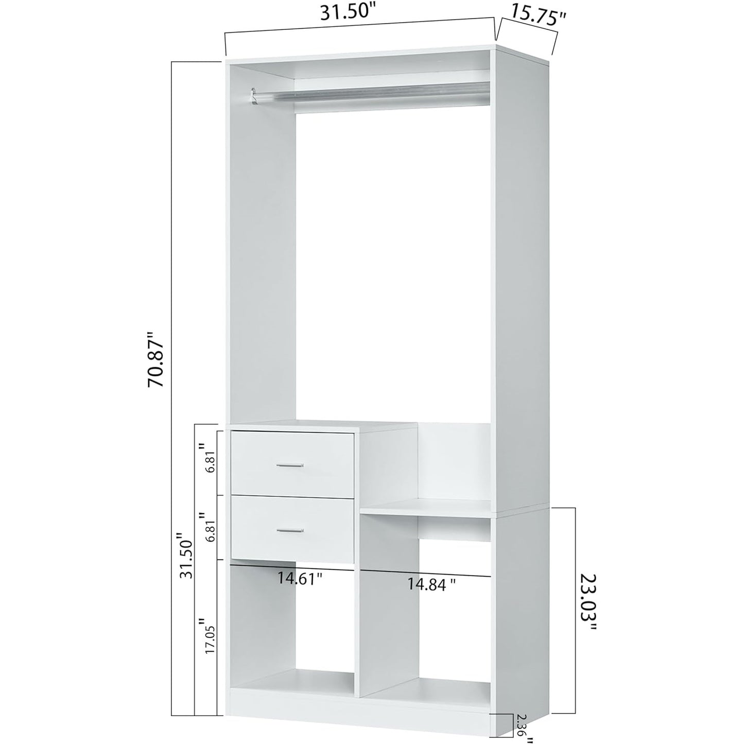 Freestanding Closet System 71"H Closet System with Drawers, Wooden Wardrobe Closet Organizer System with Closet Drawers, clothes organizer Clothing Racks for Hanging Clothes with Closet Shelves Wall Mounted, White