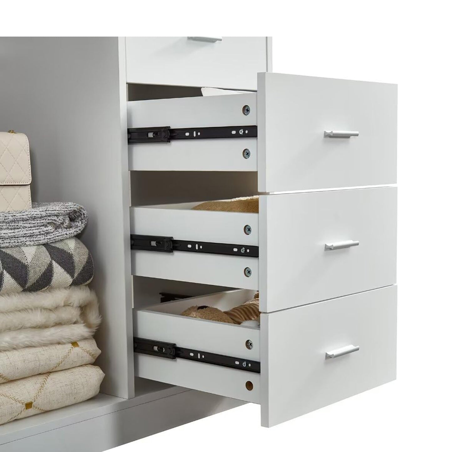 White Wood Closet System Storage Stand-Alone Wardrobe with 4 Drawers Closet Organizer Armoires and Wardrobeswith Hanging Rod 31.5"W x 15.7"D x 70.8"H