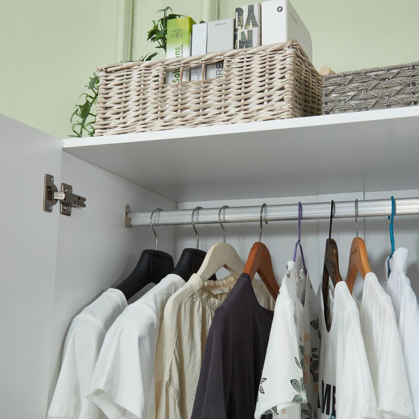 Wooden Armoire Wardrobe Closet, 3 Door 3 Drawers White Bedroom Armoires Wood Wardrobe Cabinet,  Wardrobe Closet with 1 Shelves and Hanging Rail