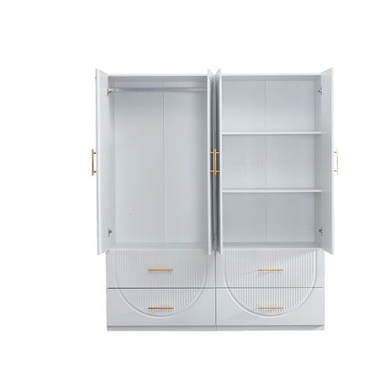 Tall Wardrobe Closet Cabinet with 4 Drawers and 4 Doors Ample Storage Capacity,Armoires and Wardrobes Wood with Hanging Rail White for Bedroom