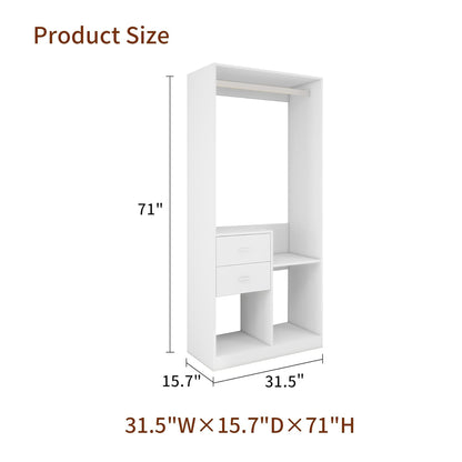 GreyCloset System: Walk-in Closet Organizer System with 4 Drawers Closet Kit with Shelves Hanging Rod Metal Handles Built-in Storage Organization 31.5"W x 15.7"D x 70.8"H